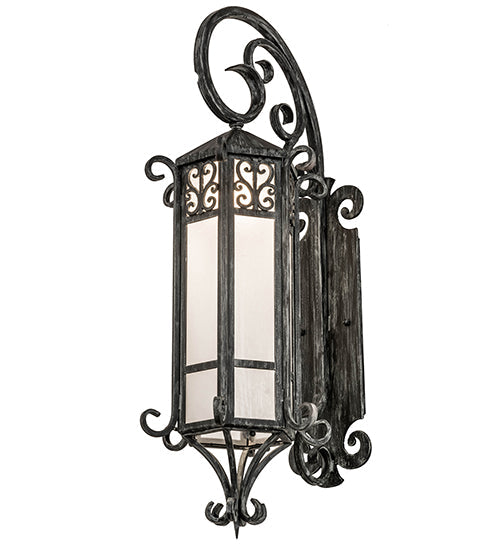 Meyda Lighting Caprice 263205 12" Antique Iron Gate Lantern Wall Sconce With Frosted Seeded Shade Glass