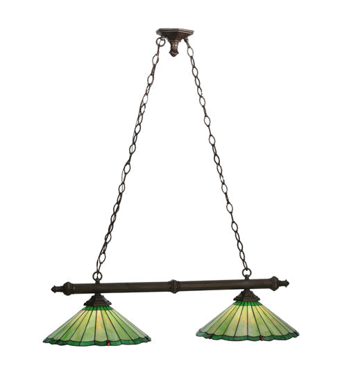Meyda Lighting Caprice 34" 2-Light Mahogany Bronze Island Pendant Light With Avocado Green Shade Glass