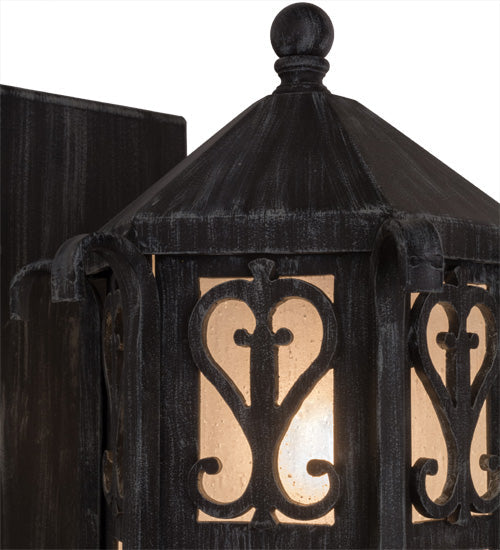 Meyda Lighting Caprice 9" Antique Iron Gate Lantern Wall Sconce With Frosted Seeded Shade Glass