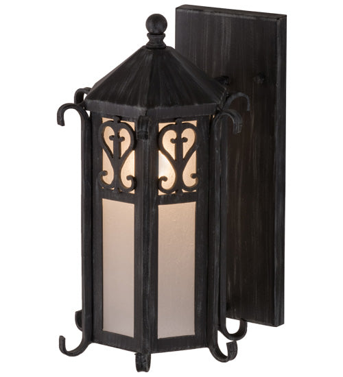 Meyda Lighting Caprice 9" Antique Iron Gate Lantern Wall Sconce With Frosted Seeded Shade Glass