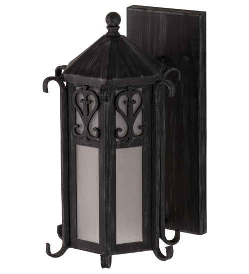 Meyda Lighting Caprice 9" Antique Iron Gate Lantern Wall Sconce With Frosted Seeded Shade Glass