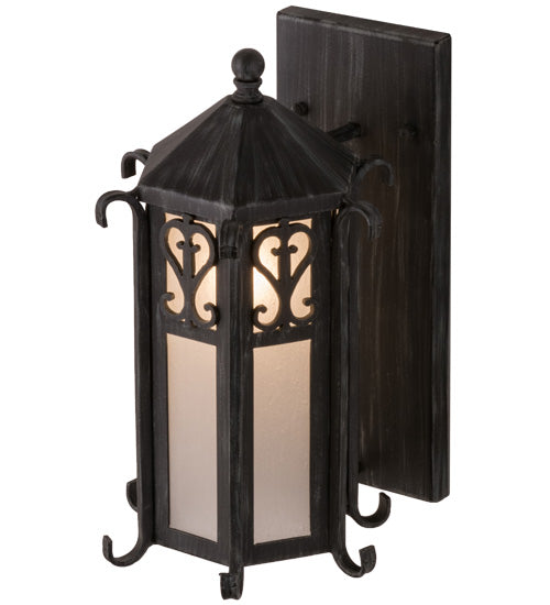 Meyda Lighting Caprice 9" Antique Iron Gate Lantern Wall Sconce With Frosted Seeded Shade Glass