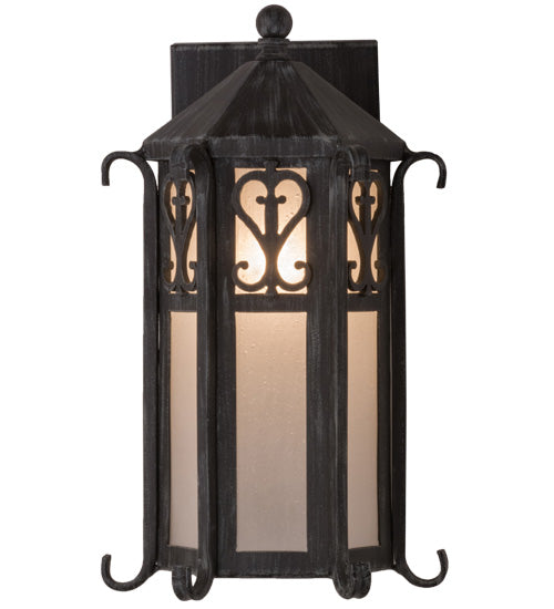 Meyda Lighting Caprice 9" Antique Iron Gate Lantern Wall Sconce With Frosted Seeded Shade Glass