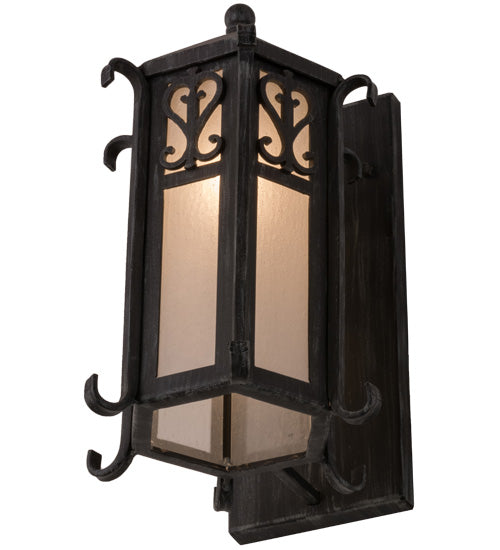 Meyda Lighting Caprice 9" Antique Iron Gate Lantern Wall Sconce With Frosted Seeded Shade Glass