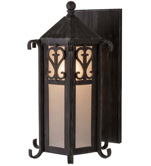 Meyda Lighting Caprice 9" Antique Iron Gate Lantern Wall Sconce With Frosted Seeded Shade Glass