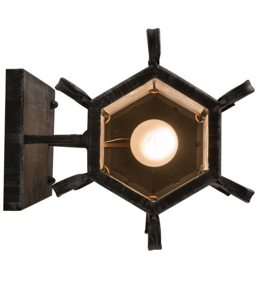 Meyda Lighting Caprice 9" Antique Iron Gate Lantern Wall Sconce With Frosted Seeded Shade Glass