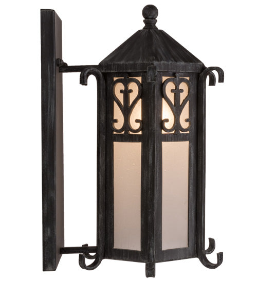 Meyda Lighting Caprice 9" Antique Iron Gate Lantern Wall Sconce With Frosted Seeded Shade Glass