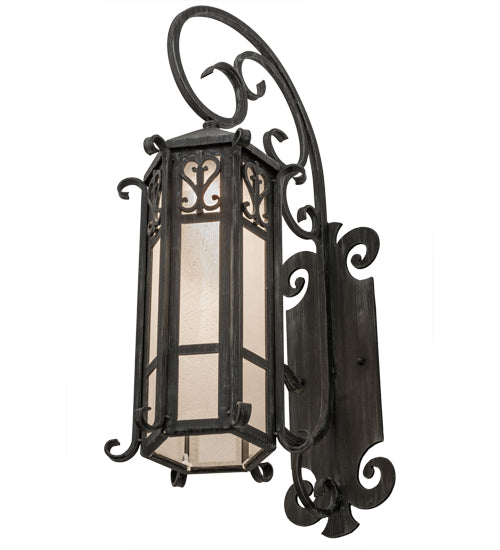 Meyda Lighting Caprice 9" Antique Iron Gate Wall Sconce With Frosted Seeded Shade Glass