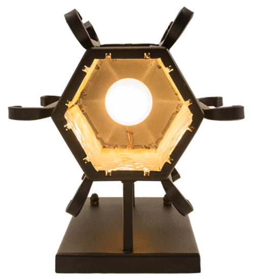 Meyda Lighting Caprice 9" Textured Black Lantern Wall Sconce With Beige Art Shade Glass