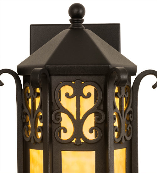 Meyda Lighting Caprice 9" Textured Black Lantern Wall Sconce With Beige Art Shade Glass