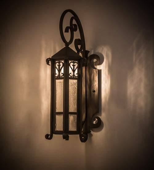 Meyda Lighting Caprice 9" Weathered Red Lantern Wall Sconce With Clear Seeded Shade Glass