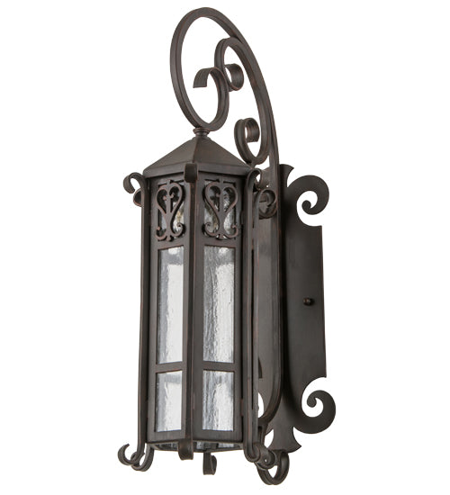 Meyda Lighting Caprice 9" Weathered Red Lantern Wall Sconce With Clear Seeded Shade Glass