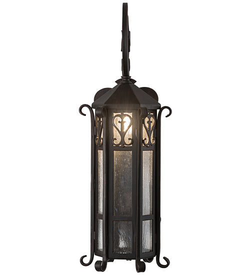 Meyda Lighting Caprice 9" Weathered Red Lantern Wall Sconce With Clear Seeded Shade Glass