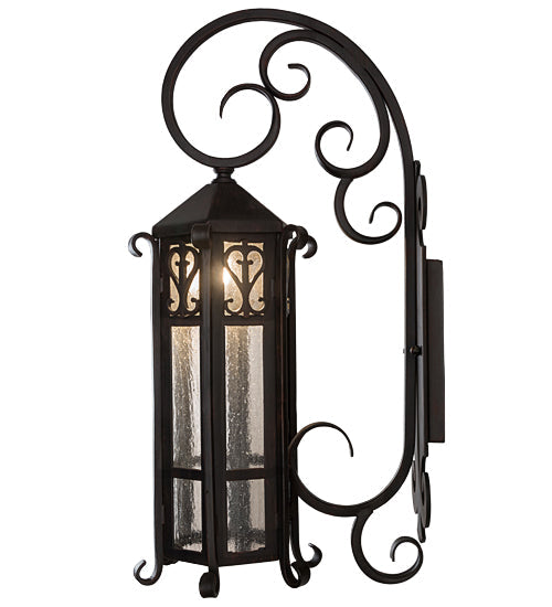 Meyda Lighting Caprice 9" Weathered Red Lantern Wall Sconce With Clear Seeded Shade Glass