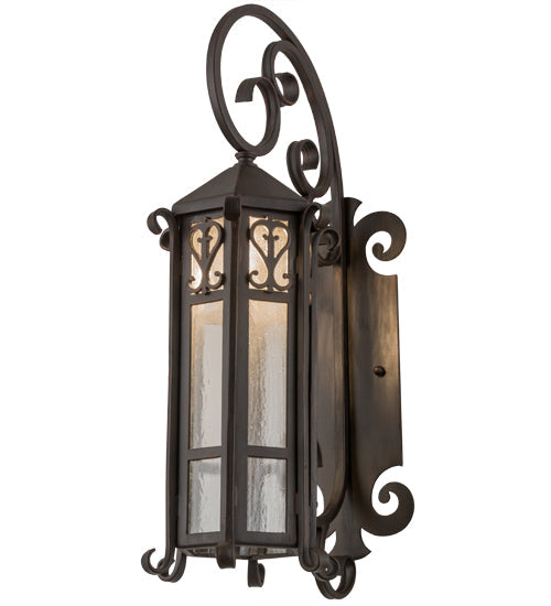 Meyda Lighting Caprice 9" Weathered Red Lantern Wall Sconce With Clear Seeded Shade Glass