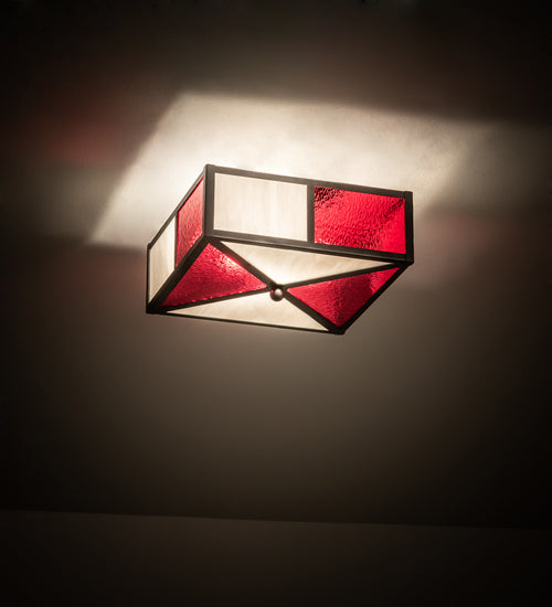 Meyda Lighting Cardenal 20" 2-Light Pewter Flush Mount Light With White & Red Shade Glass