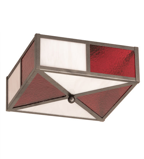 Meyda Lighting Cardenal 20" 2-Light Pewter Flush Mount Light With White & Red Shade Glass