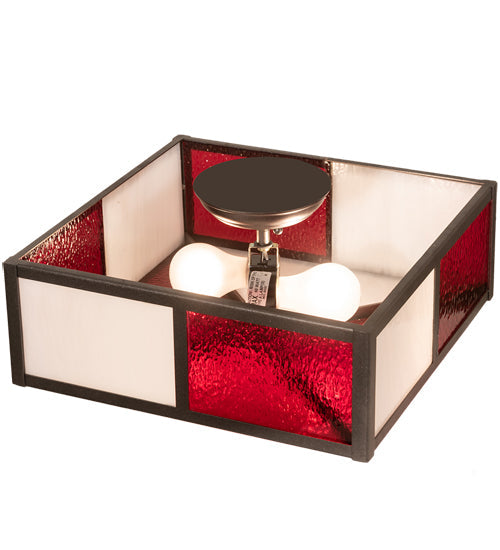 Meyda Lighting Cardenal 20" 2-Light Pewter Flush Mount Light With White & Red Shade Glass