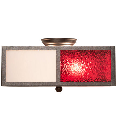 Meyda Lighting Cardenal 20" 2-Light Pewter Flush Mount Light With White & Red Shade Glass