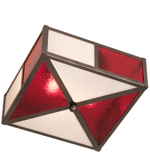 Meyda Lighting Cardenal 20" 2-Light Pewter Flush Mount Light With White & Red Shade Glass