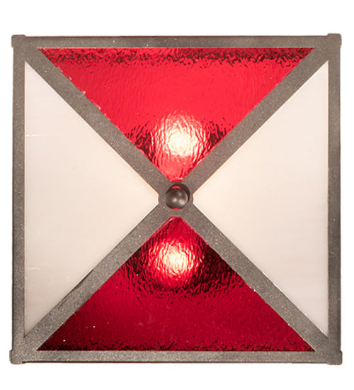 Meyda Lighting Cardenal 20" 2-Light Pewter Flush Mount Light With White & Red Shade Glass