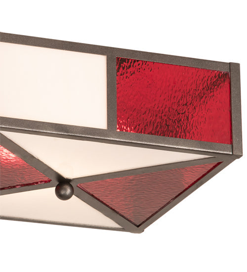 Meyda Lighting Cardenal 20" 2-Light Pewter Flush Mount Light With White & Red Shade Glass