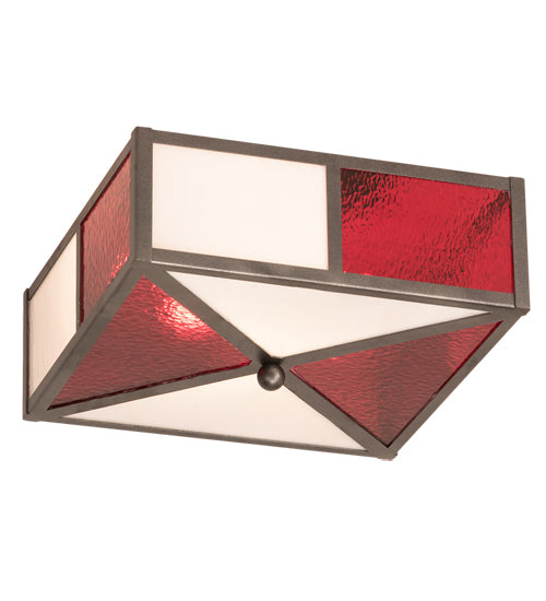 Meyda Lighting Cardenal 20" 2-Light Pewter Flush Mount Light With White & Red Shade Glass