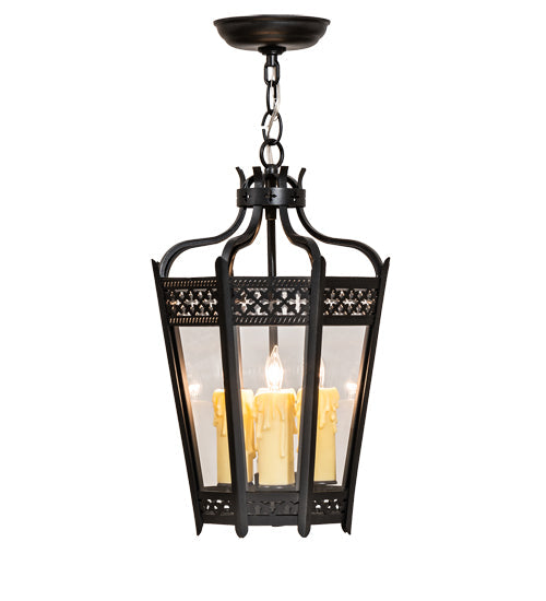 Meyda Lighting Cardiff 11" 3-Light Oxidized Steel Pendant Light With Clear Crystal Idalight Shade