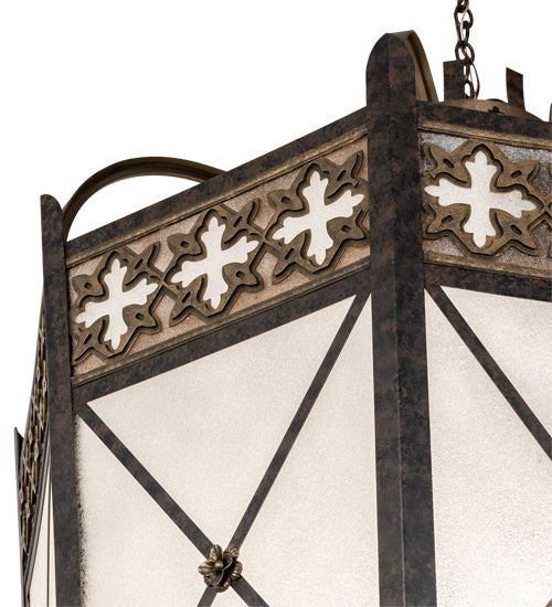 Meyda Lighting Cardiff 42" 8-Light Umber Patina & Antique Distressed Gold Pendant Light With Vintage & Gold Shade Glass