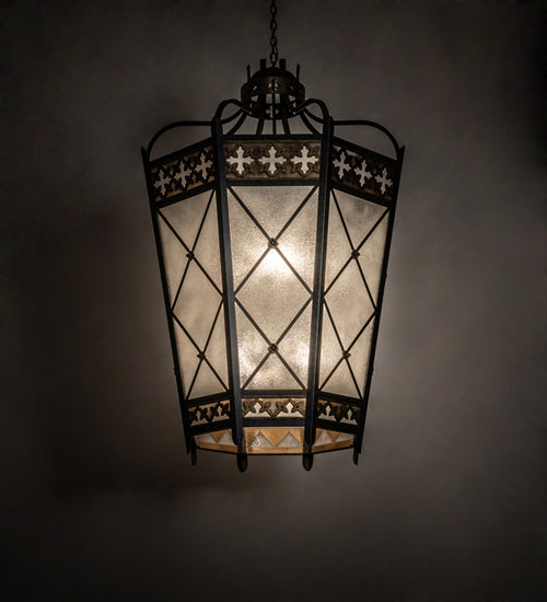 Meyda Lighting Cardiff 42" 8-Light Umber Patina & Antique Distressed Gold Pendant Light With Vintage & Gold Shade Glass