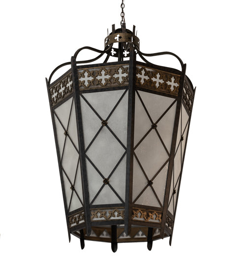 Meyda Lighting Cardiff 42" 8-Light Umber Patina & Antique Distressed Gold Pendant Light With Vintage & Gold Shade Glass