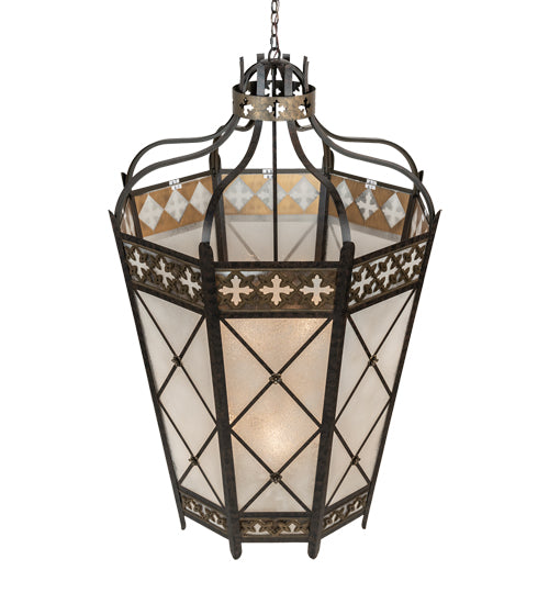 Meyda Lighting Cardiff 42" 8-Light Umber Patina & Antique Distressed Gold Pendant Light With Vintage & Gold Shade Glass