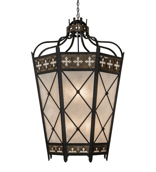 Meyda Lighting Cardiff 42" 8-Light Umber Patina & Antique Distressed Gold Pendant Light With Vintage & Gold Shade Glass