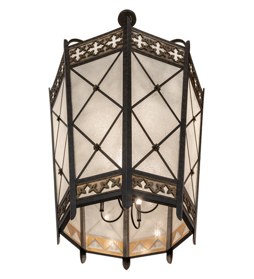 Meyda Lighting Cardiff 42" 8-Light Umber Patina & Antique Distressed Gold Pendant Light With Vintage & Gold Shade Glass
