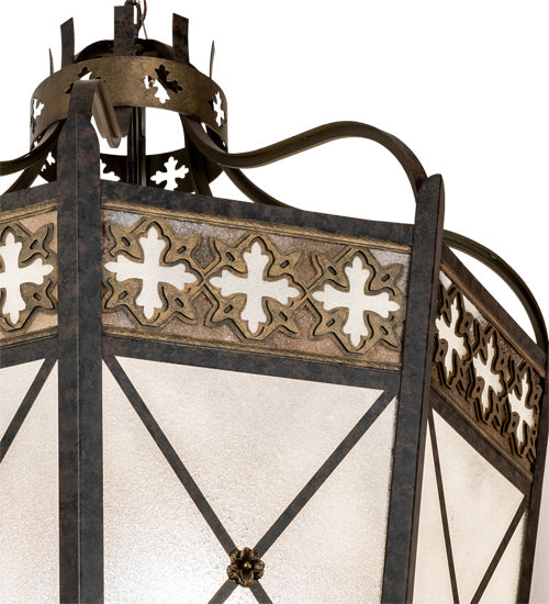 Meyda Lighting Cardiff 42" 8-Light Umber Patina & Antique Distressed Gold Pendant Light With Vintage & Gold Shade Glass