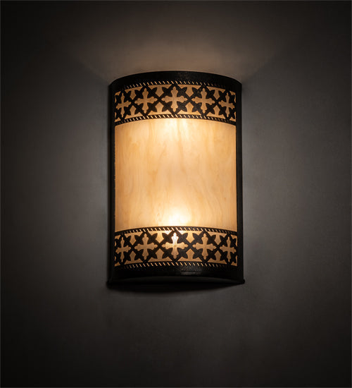 Meyda Lighting Cardiff 8" 2-Light Golden Bronze Wall Sconce With Beige Sahara Taupe Idalight Shade