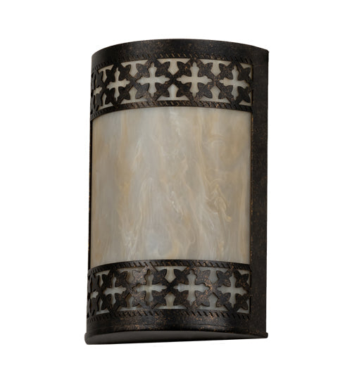 Meyda Lighting Cardiff 8" 2-Light Golden Bronze Wall Sconce With Beige Sahara Taupe Idalight Shade