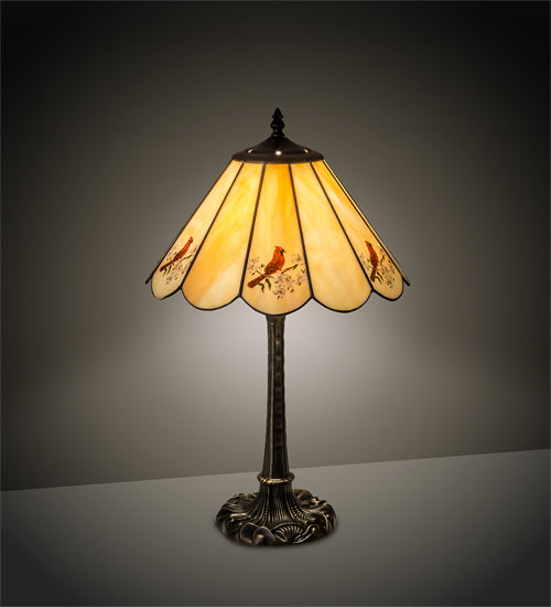 Meyda Lighting Cardinal 21" Mahogany Bronze Table Lamps Copperfoil Table Lamp With Spectrum Beige & Cardinal Shade Glass