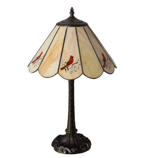 Meyda Lighting Cardinal 21" Mahogany Bronze Table Lamps Copperfoil Table Lamp With Spectrum Beige & Cardinal Shade Glass