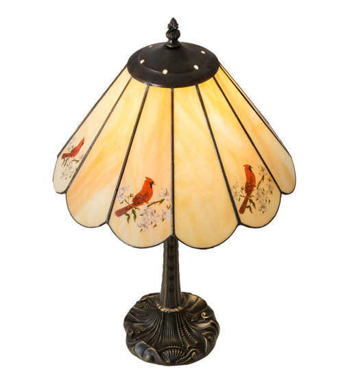 Meyda Lighting Cardinal 21" Mahogany Bronze Table Lamps Copperfoil Table Lamp With Spectrum Beige & Cardinal Shade Glass