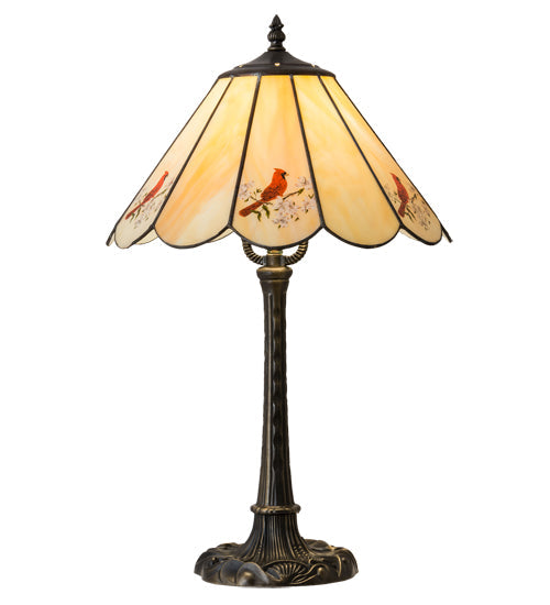 Meyda Lighting Cardinal 21" Mahogany Bronze Table Lamps Copperfoil Table Lamp With Spectrum Beige & Cardinal Shade Glass