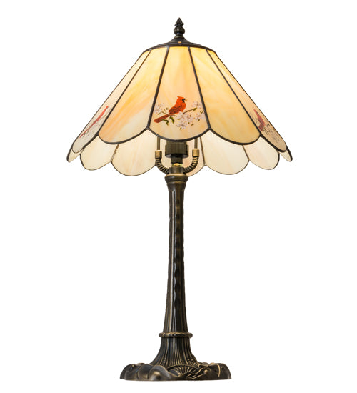 Meyda Lighting Cardinal 21" Mahogany Bronze Table Lamps Copperfoil Table Lamp With Spectrum Beige & Cardinal Shade Glass