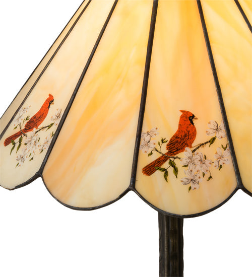 Meyda Lighting Cardinal 21" Mahogany Bronze Table Lamps Copperfoil Table Lamp With Spectrum Beige & Cardinal Shade Glass
