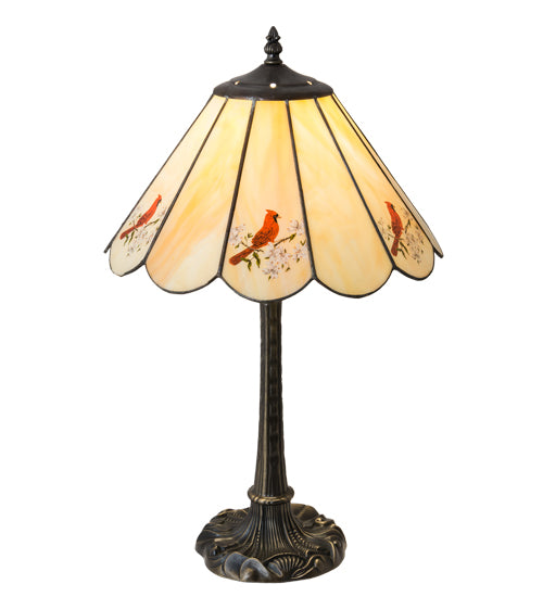 Meyda Lighting Cardinal 21" Mahogany Bronze Table Lamps Copperfoil Table Lamp With Spectrum Beige & Cardinal Shade Glass