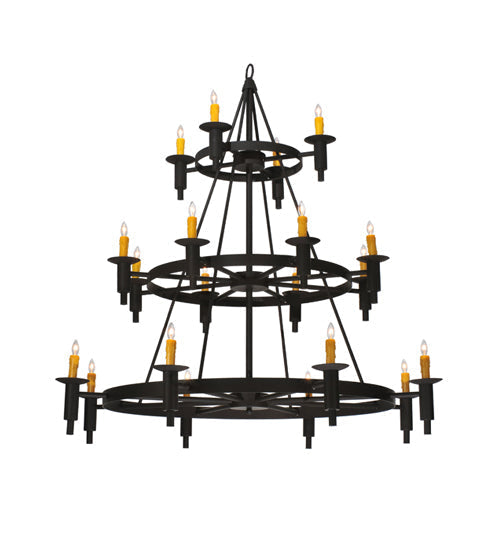 Meyda Lighting Carella 60" 20-Light 3-Tier Dark Roast Chandelier With Amber Faux Candlelight