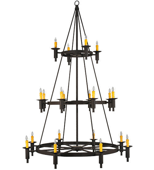 Meyda Lighting Carella 60" 20-Light 3-Tier Dark Roast Chandelier With Amber Faux Candlelight Shade