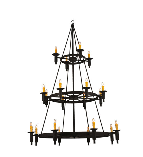 Meyda Lighting Carella 60" 20-Light 3-Tier Dark Roast Chandelier With Amber Faux Candlelight Shade