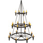 Meyda Lighting Carella 60" 20-Light 3-Tier Dark Roast Chandelier With Amber Faux Candlelight Shade