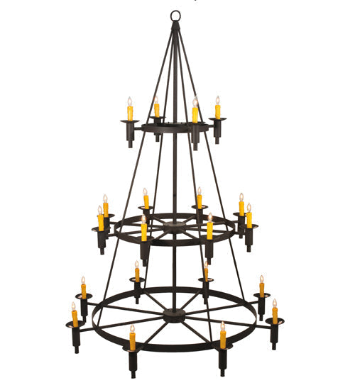 Meyda Lighting Carella 60" 20-Light 3-Tier Dark Roast Chandelier With Amber Faux Candlelight Shade