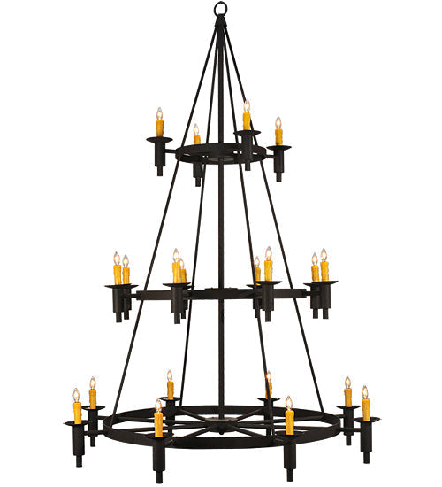 Meyda Lighting Carella 60" 20-Light 3-Tier Dark Roast Chandelier With Amber Faux Candlelight Shade